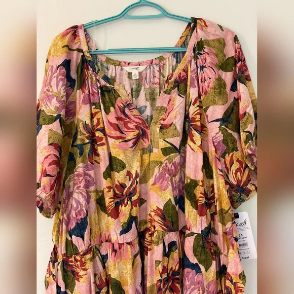 Terra & Sky Pink and Yellow Dolman Sleeve Sundress - Picture 2 of 7